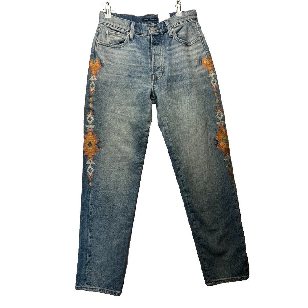 Lucky Brand Women's Blue High Rise Embroidered Straight Leg Mom Jeans 2/26 A